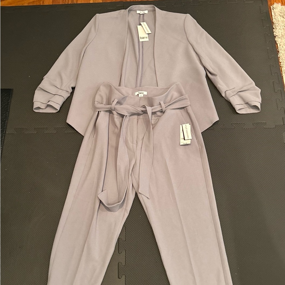 Bar III Lilac Two-Piece Pantsuit Set - Jacket & Tie-Waist Pants